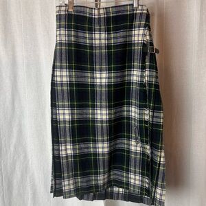 Vintage Glenisla Tartan Plaid Kilt Blue White Green Leather Buckle Pin Sz14